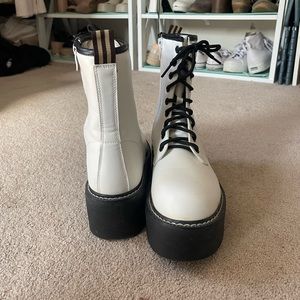 Platform White Combat Boots
